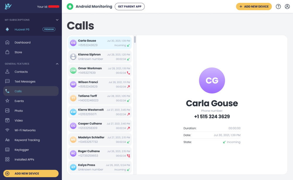 Call monitoring on Parentaler